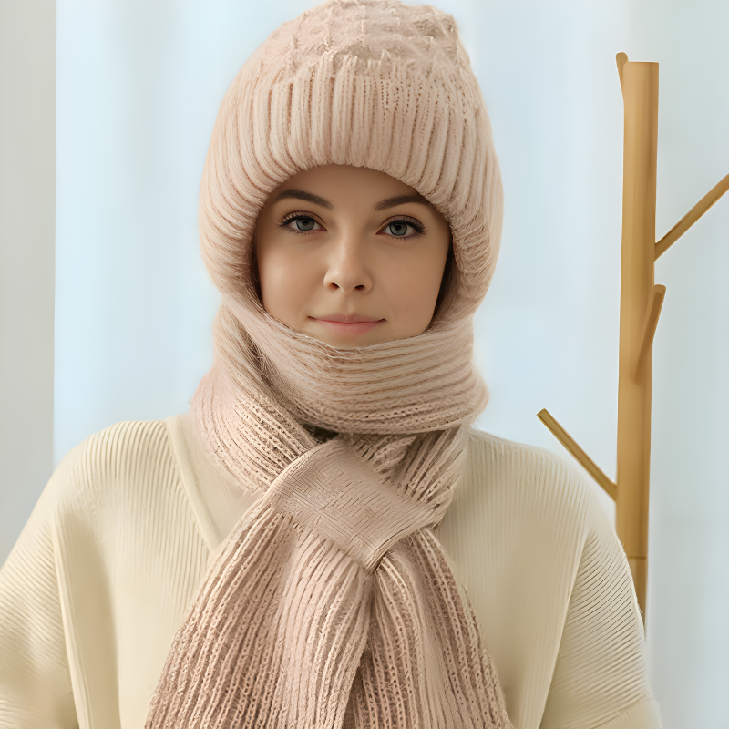 Ruth Braun Gestricktes Mützen-und-Schal-Set für Damen | Winter Waffelstrick Warm - Einheitsgrösse