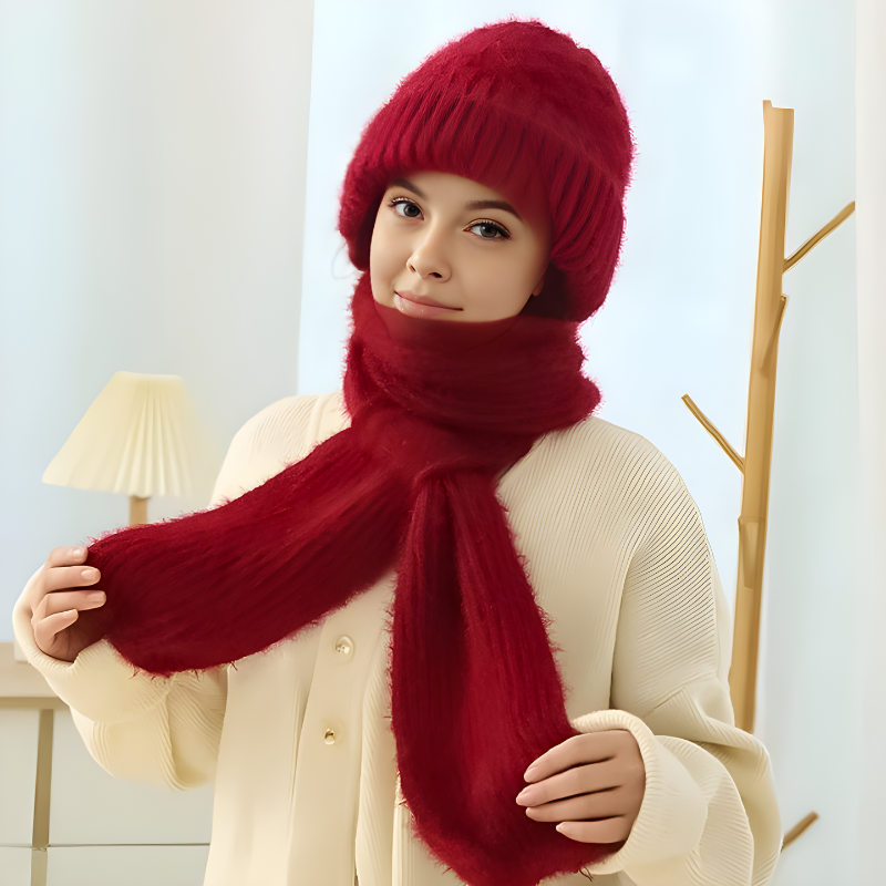 Ruth Braun Gestricktes Mützen-und-Schal-Set für Damen | Winter Waffelstrick Warm - Einheitsgrösse