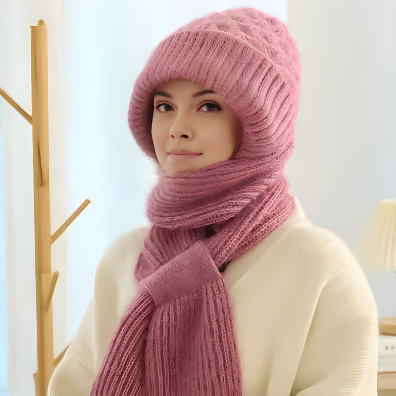 Ruth Braun Gestricktes Mützen-und-Schal-Set für Damen | Winter Waffelstrick Warm - Einheitsgrösse