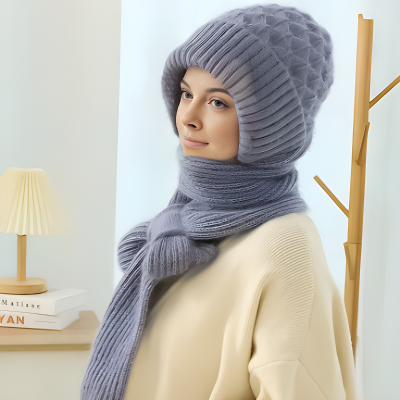 Ruth Braun Gestricktes Mützen-und-Schal-Set für Damen | Winter Waffelstrick Warm - Einheitsgrösse
