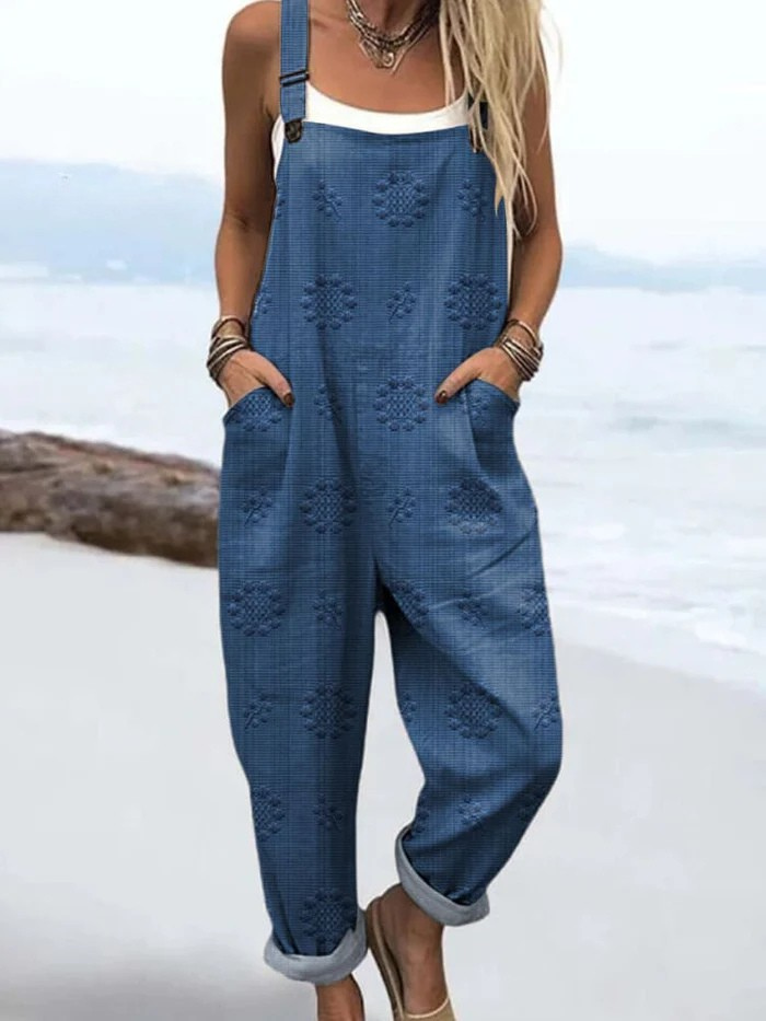 Ursula Blau Geblümter Latzhose Overall für Damen | Lässig Vintage-Stil - S/M/L/XL/2XL/3XL/4XL/5XL