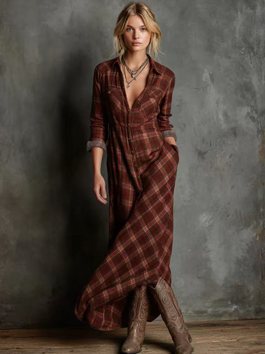 Valentina Maxi Hemdkleid für Frauen | Kariertes Design, Lässige Passform 4