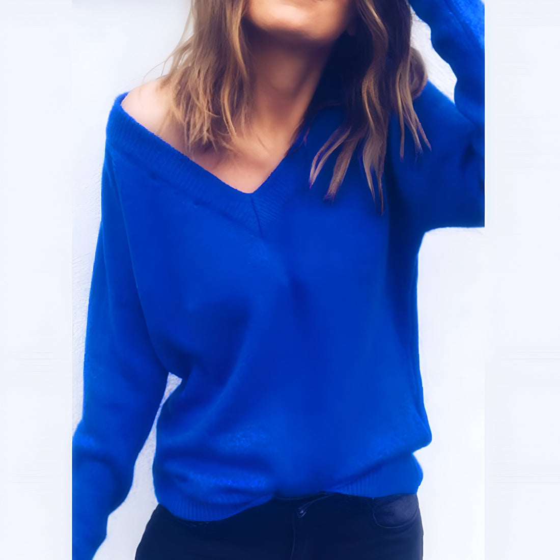 Vela Damen Pullover | V-Ausschnitt, Locker Gestrickt, Einfarbig 0