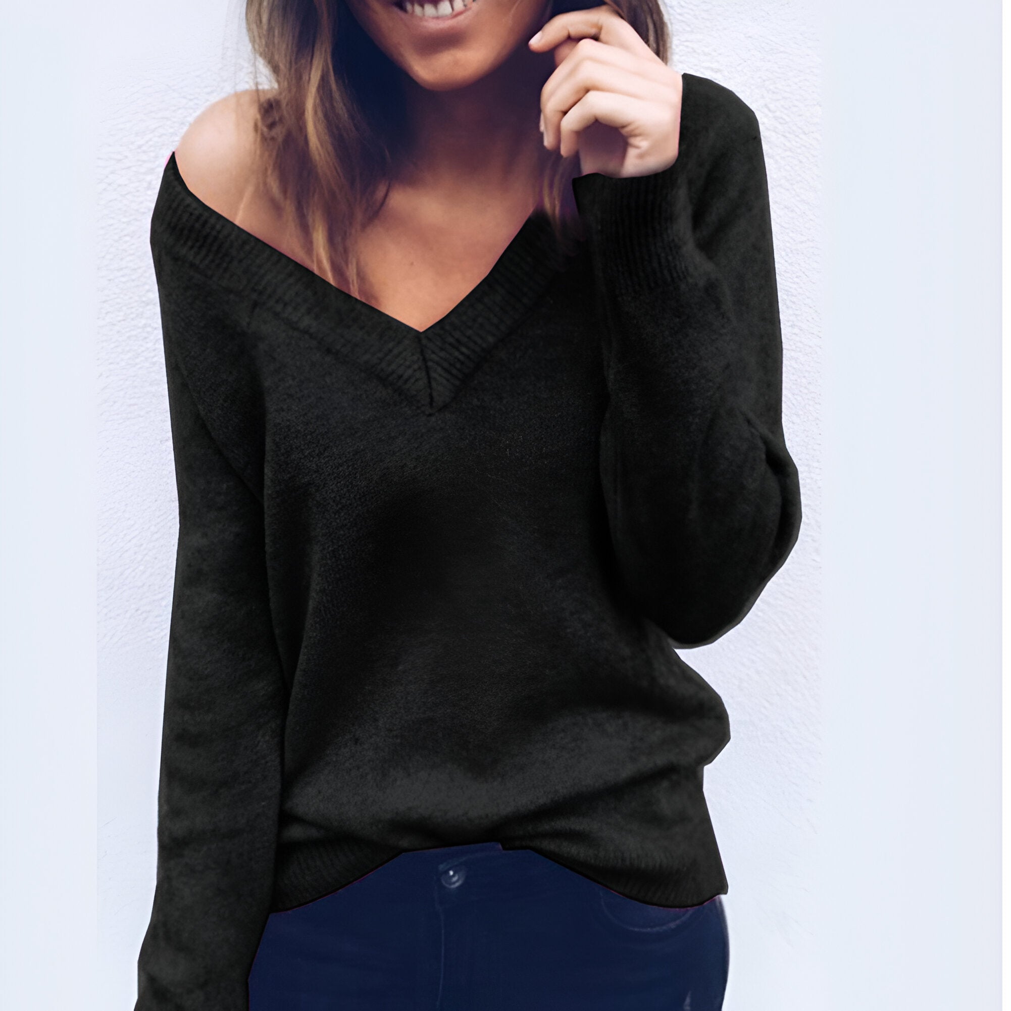 Vela Damen Pullover | V-Ausschnitt, Locker Gestrickt, Einfarbig 1