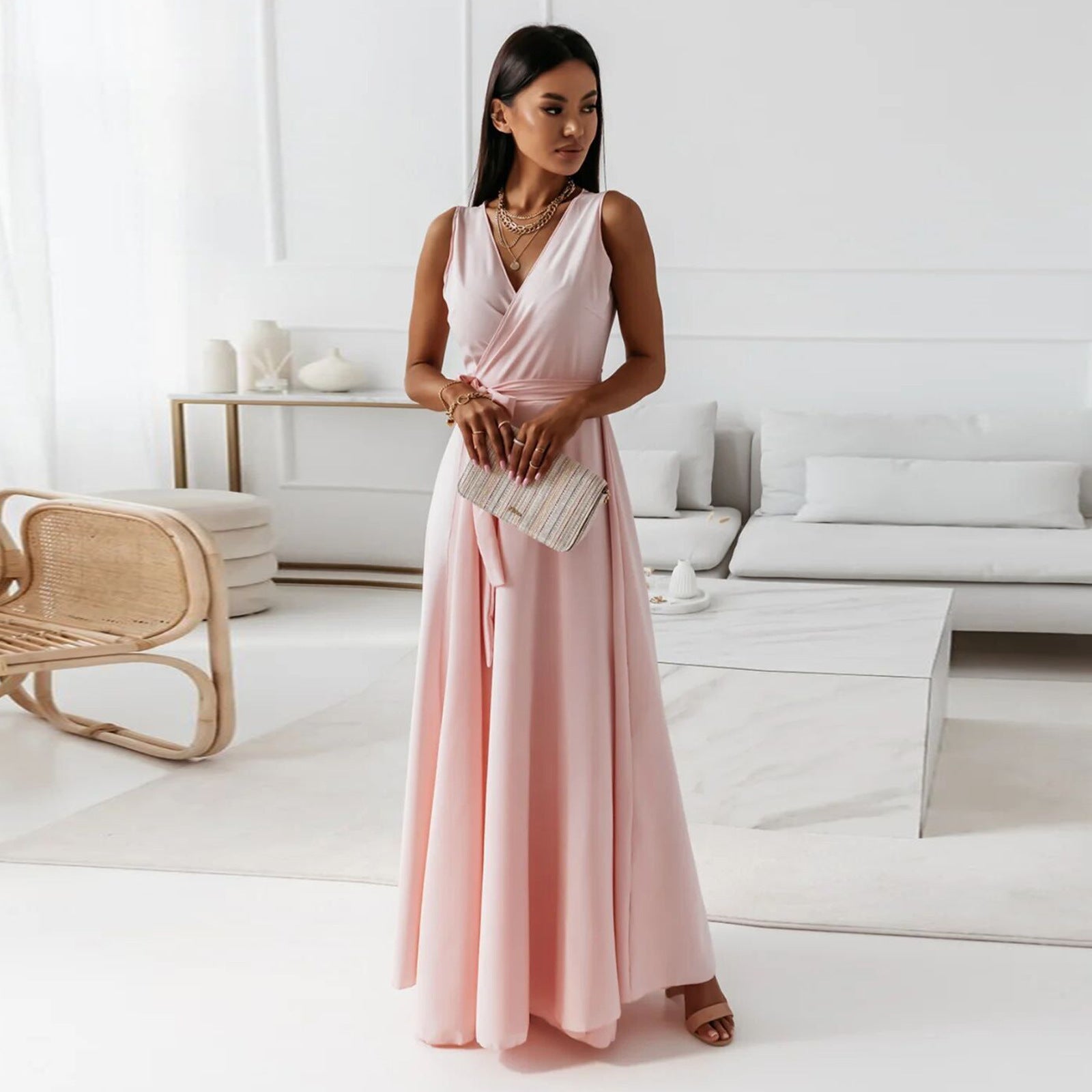 Vela Damen Wickelkleid | V-Ausschnitt, Maxi, Festlich 0