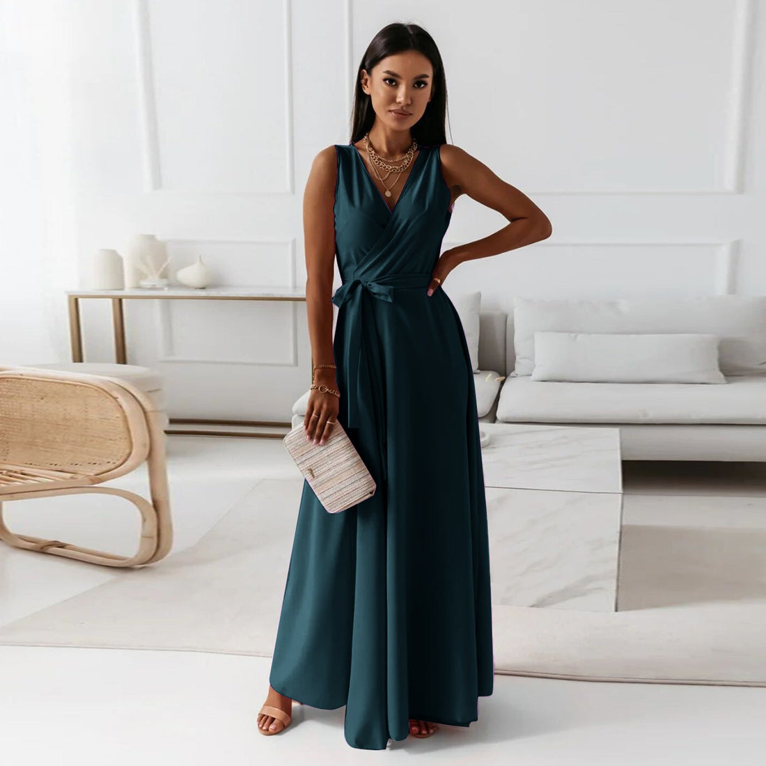 Vela Damen Wickelkleid | V-Ausschnitt, Maxi, Festlich 0