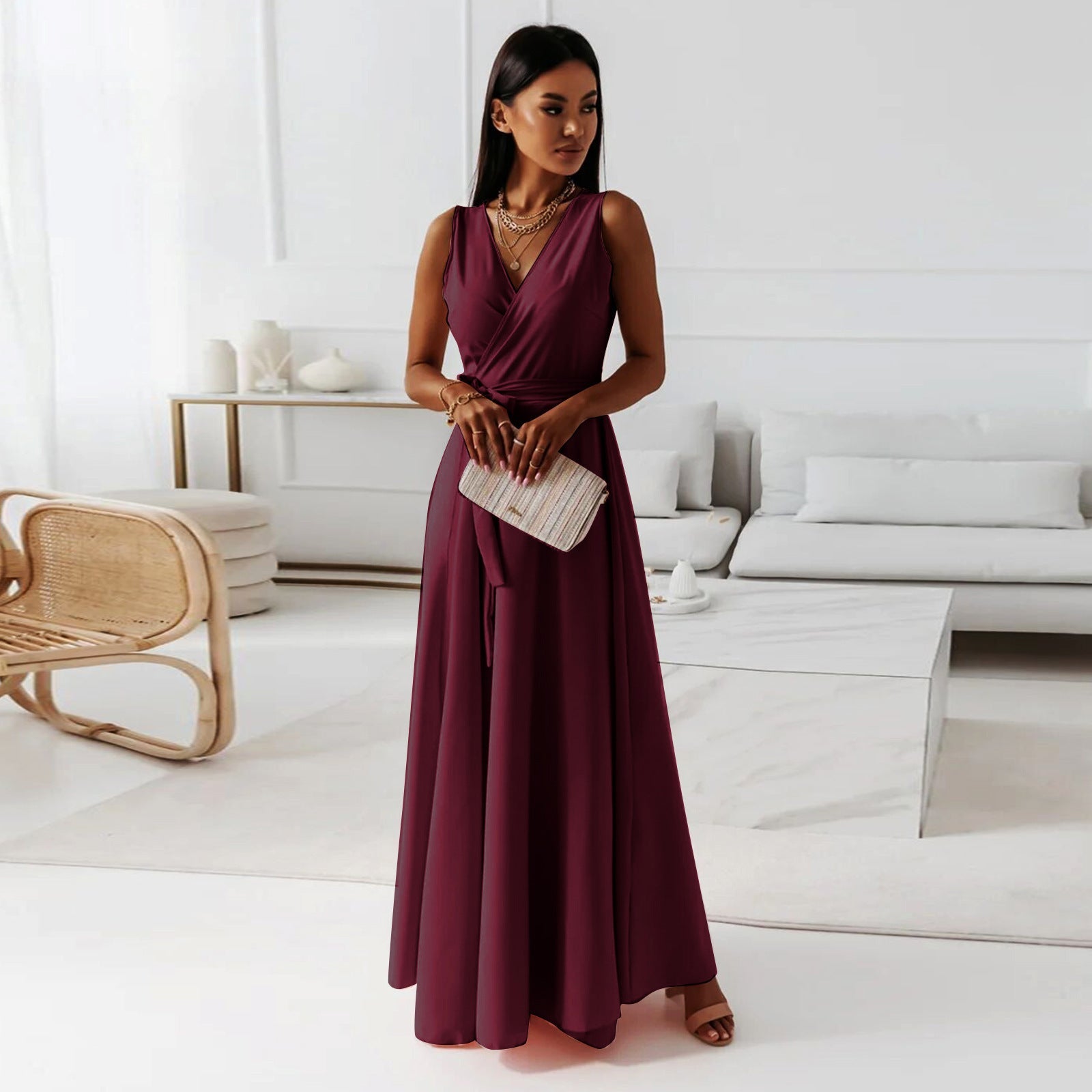 Vela Damen Wickelkleid | V-Ausschnitt, Maxi, Festlich 2