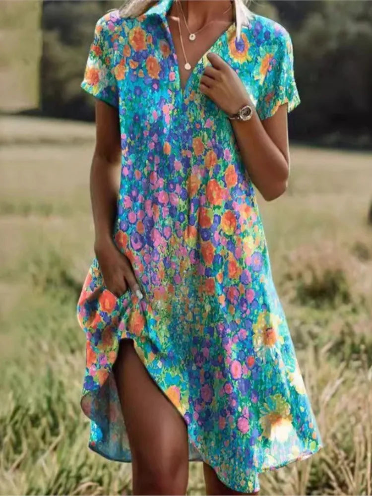 Vera Damen Kleid | V-Ausschnitt, Boho-Sommerkleid mit Taschen 1