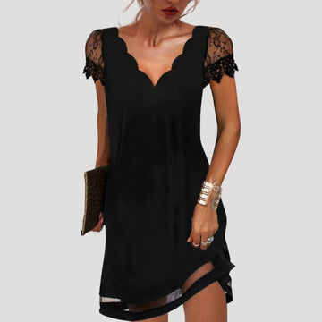 Vera Damen Kleid | V-Ausschnitt, Kurzärmel, Wellenkante, Elegant 0