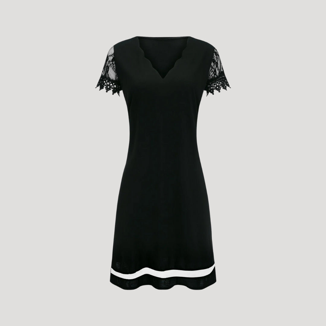 Vera Damen Kleid | V-Ausschnitt, Kurzärmel, Wellenkante, Elegant 2
