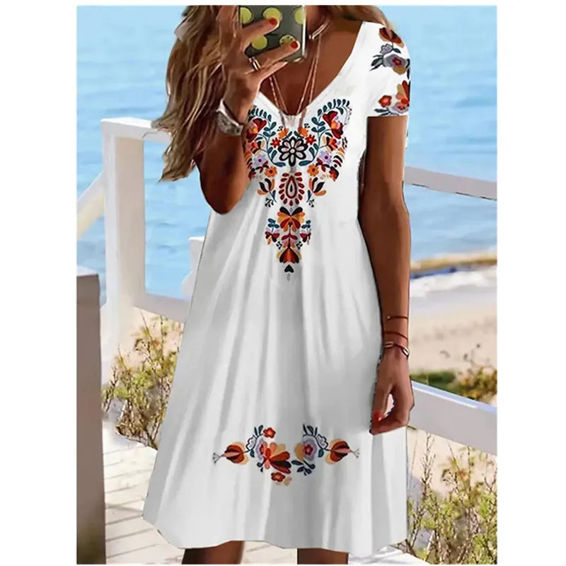 Vera Damen Sommerkleid | Vintage Floral Druck, Knielang, Kurzarm 0