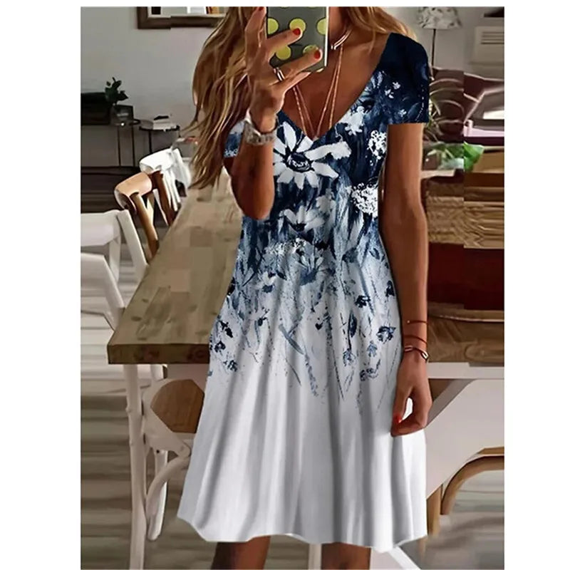 Vera Damen Sommerkleid | Vintage Floral Druck, Knielang, Kurzarm 0