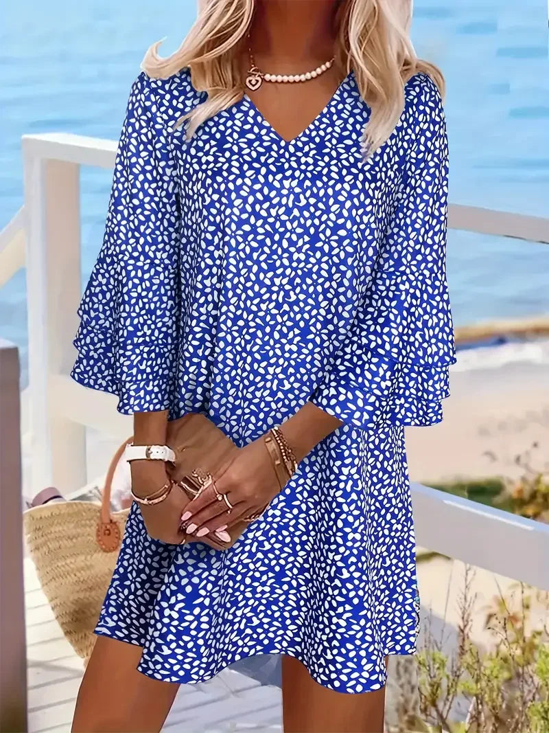 Vivi Damen Mini Kleid | V-Ausschnitt, Lässiger Stil, Allover-Druck 3