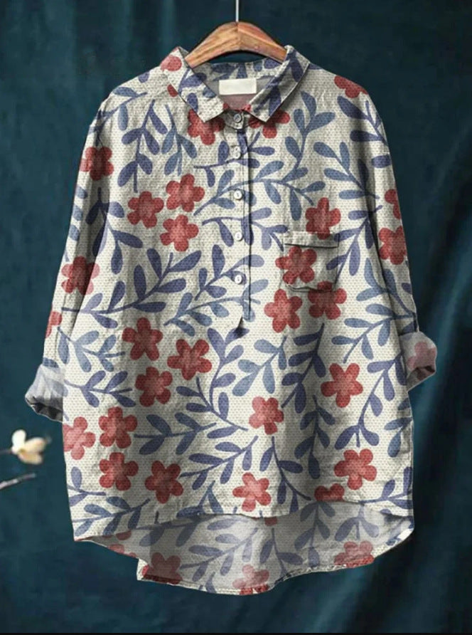 Vreni Grün Natur-Print Bluse für Damen | Leichte Baumwoll-Leinen Passform | Alltag & Freizeit - M/L/XL/2XL/3XL/4XL