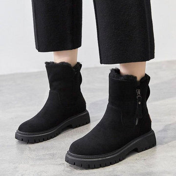 Vreni Schwarz Gefütterte Winterstiefel in Veloursleder-Optik für Damen | Kunstfell Warm Plateau Winter - EU 35-44