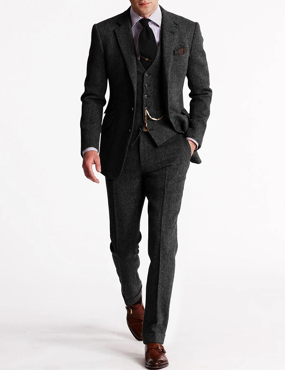 Wern Herren Anzug | Klassisches Dunkelgrau mit Weste, Elegante Passform 5