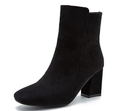 Verena Schwarz Veloursleder-Optik Stiefeletten für Damen | Blockabsatz Seitlicher Reissverschluss - EU 36-46