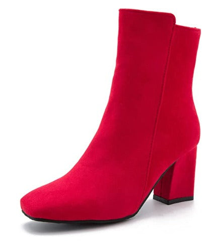 Verena Schwarz Veloursleder-Optik Stiefeletten für Damen | Blockabsatz Seitlicher Reissverschluss - EU 36-46