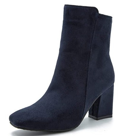 Verena Schwarz Veloursleder-Optik Stiefeletten für Damen | Blockabsatz Seitlicher Reissverschluss - EU 36-46