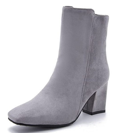 Verena Schwarz Veloursleder-Optik Stiefeletten für Damen | Blockabsatz Seitlicher Reissverschluss - EU 36-46