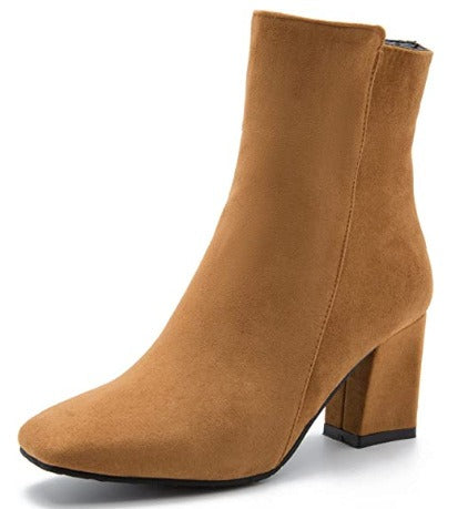 Verena Schwarz Veloursleder-Optik Stiefeletten für Damen | Blockabsatz Seitlicher Reissverschluss - EU 36-46