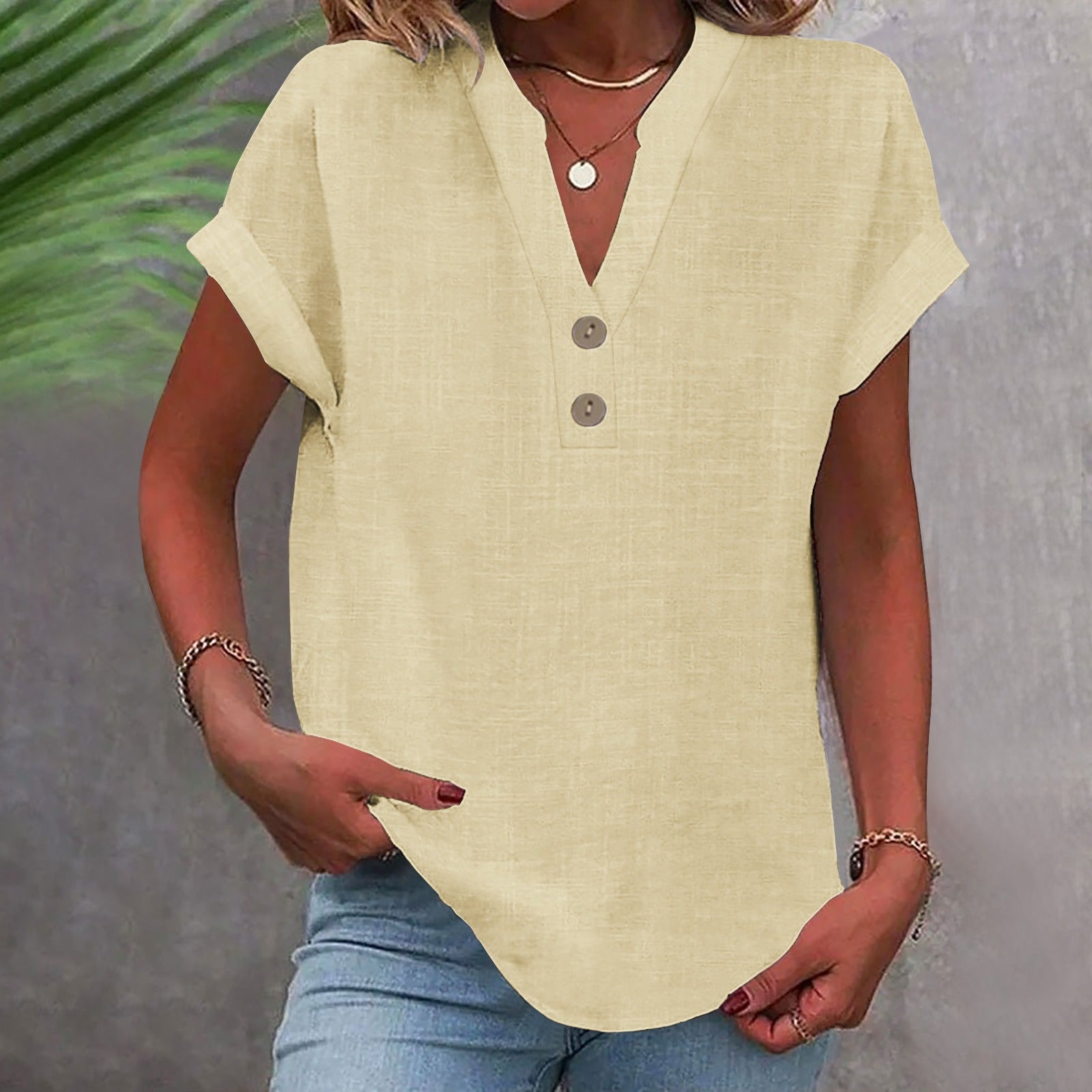 Ruth Hellgruen V-Ausschnitt Lockeres Damen Longshirt Baumwolle | Leicht Luftig Kurzarm Sommer Freizeit Shirt | Bequem - S/M/L/XL/XXL,XXXL