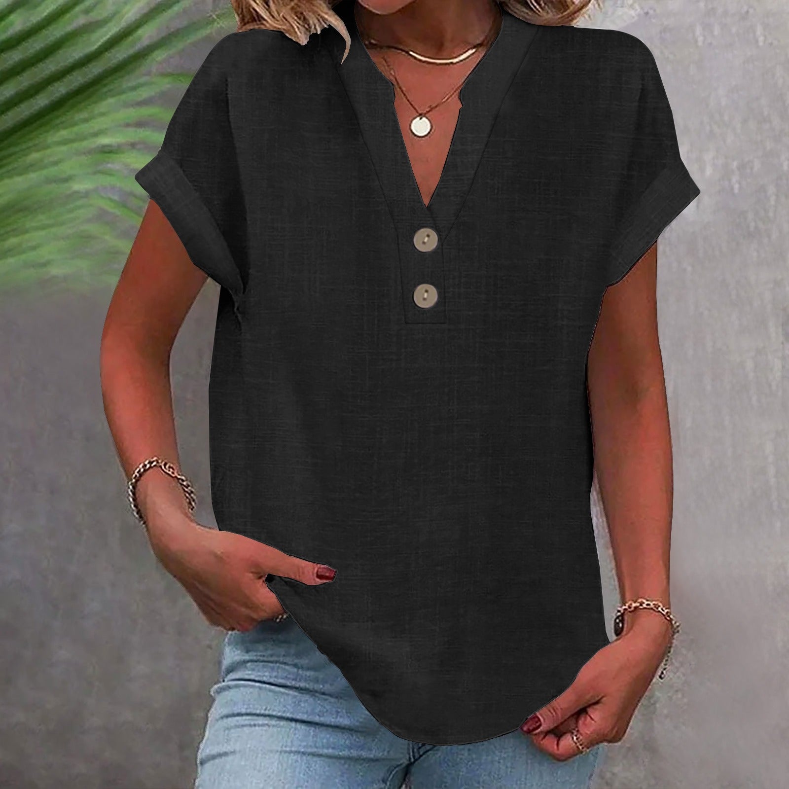 Ruth Hellgruen V-Ausschnitt Lockeres Damen Longshirt Baumwolle | Leicht Luftig Kurzarm Sommer Freizeit Shirt | Bequem - S/M/L/XL/XXL,XXXL
