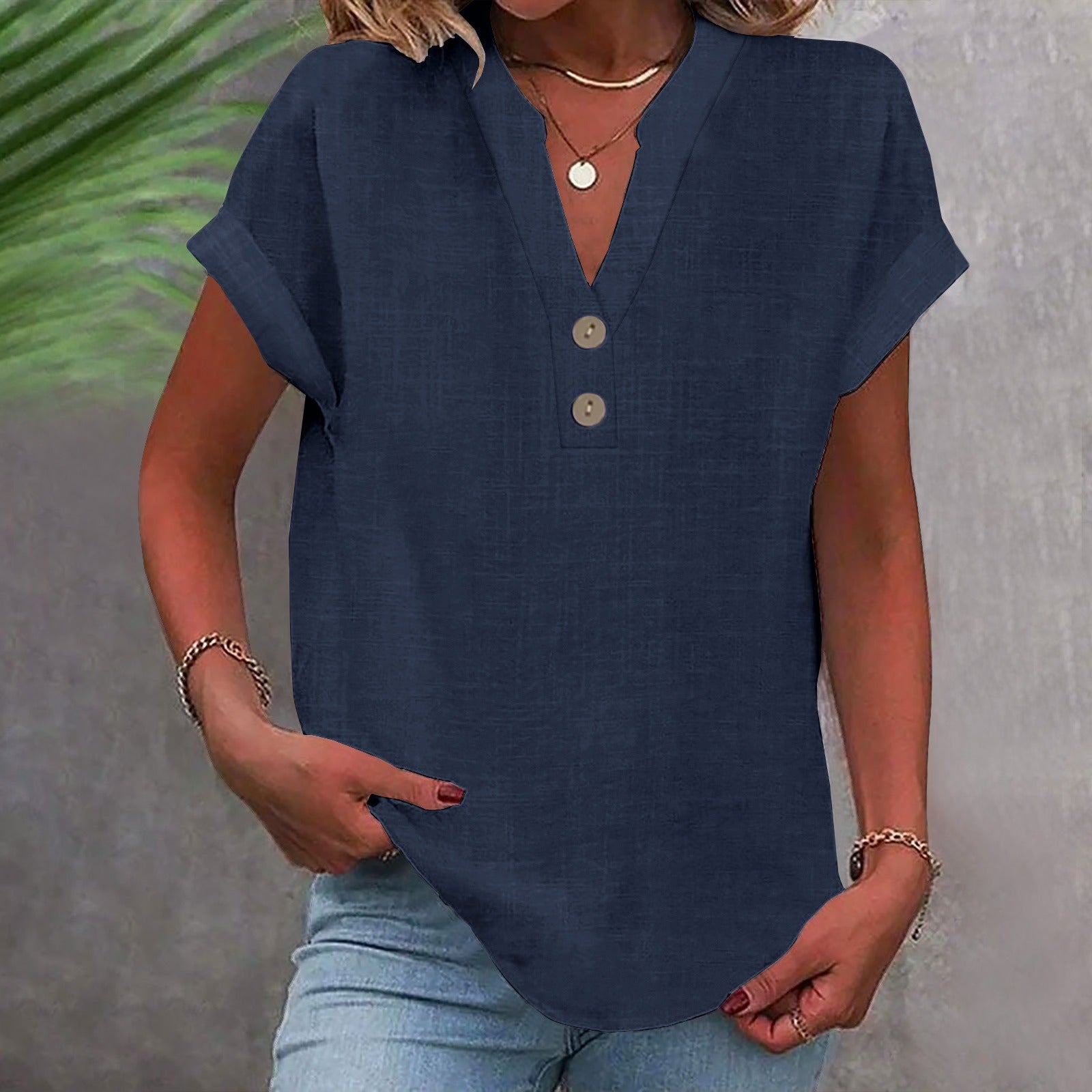 Ruth Hellgruen V-Ausschnitt Lockeres Damen Longshirt Baumwolle | Leicht Luftig Kurzarm Sommer Freizeit Shirt | Bequem - S/M/L/XL/XXL,XXXL