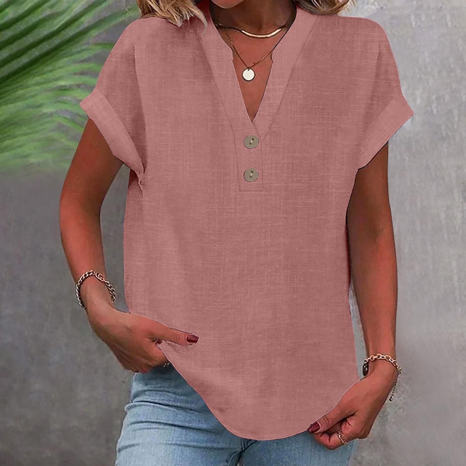 Ruth Hellgruen V-Ausschnitt Lockeres Damen Longshirt Baumwolle | Leicht Luftig Kurzarm Sommer Freizeit Shirt | Bequem - S/M/L/XL/XXL,XXXL