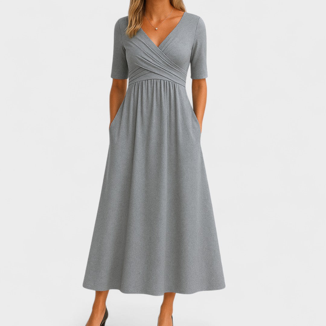 Wira Damen Midi Kleid | Wickel-V-Ausschnitt, Praktische Seitentaschen, Sommerkleider 0