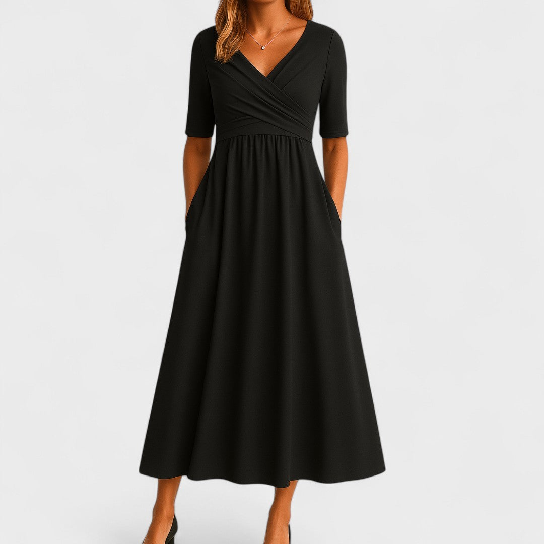 Wira Damen Midi Kleid | Wickel-V-Ausschnitt, Praktische Seitentaschen, Sommerkleider 1