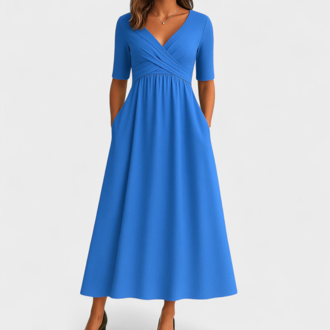 Wira Damen Midi Kleid | Wickel-V-Ausschnitt, Praktische Seitentaschen, Sommerkleider 3