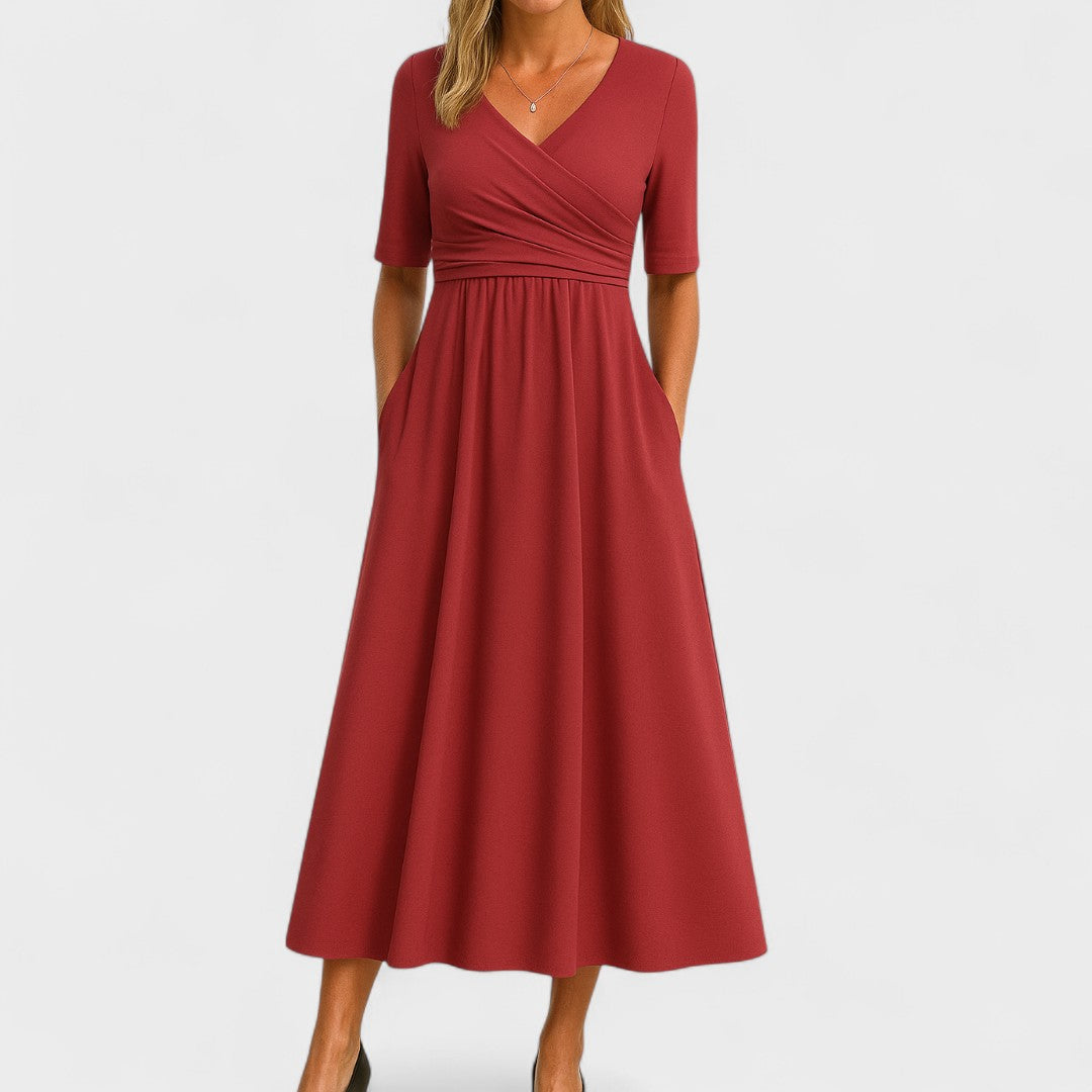 Wira Damen Midi Kleid | Wickel-V-Ausschnitt, Praktische Seitentaschen, Sommerkleider 5