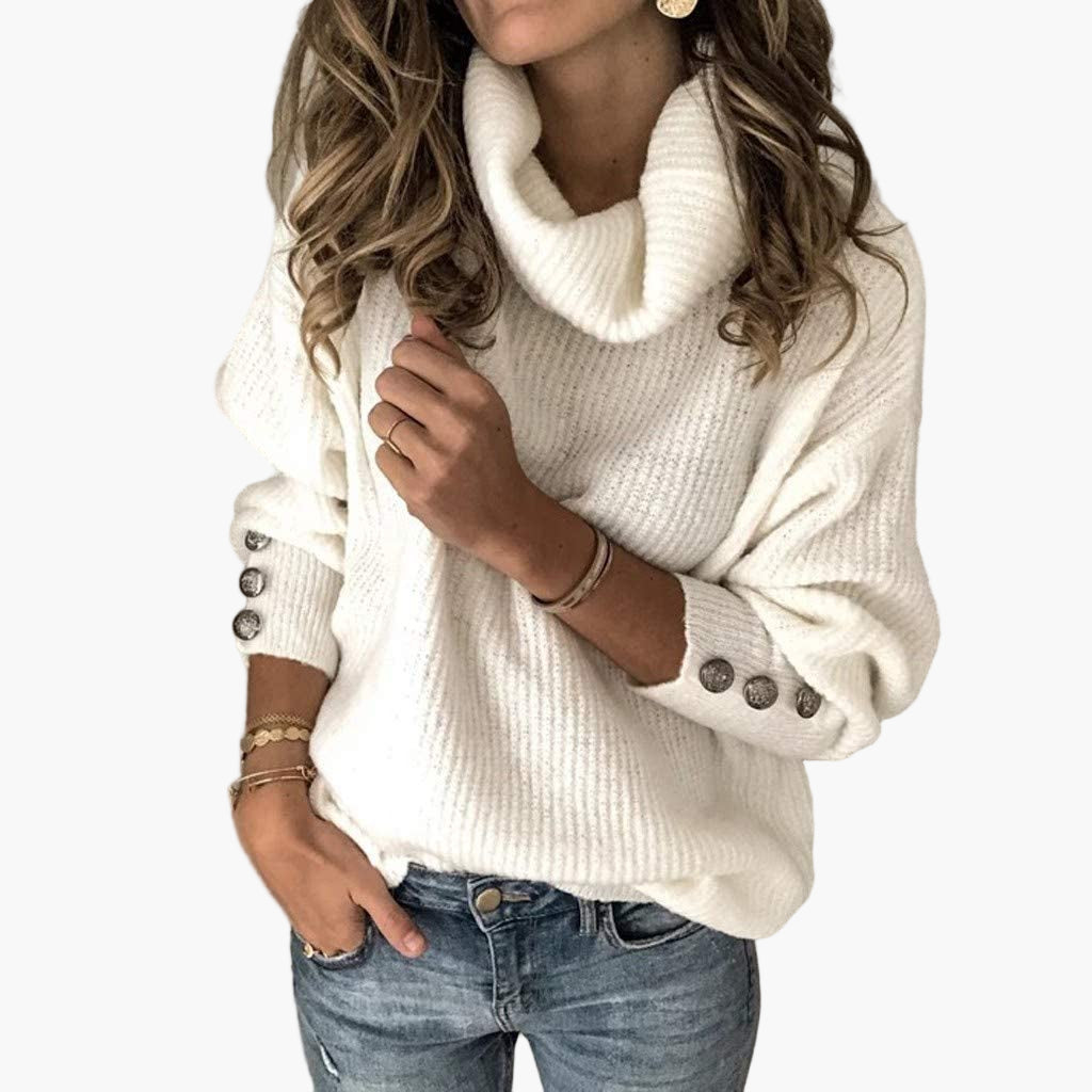 Christine Weiss Rippenstrick Rollkragenpullover mit Knopfdetails für Damen | Herbst Winter Casual - S-5XL