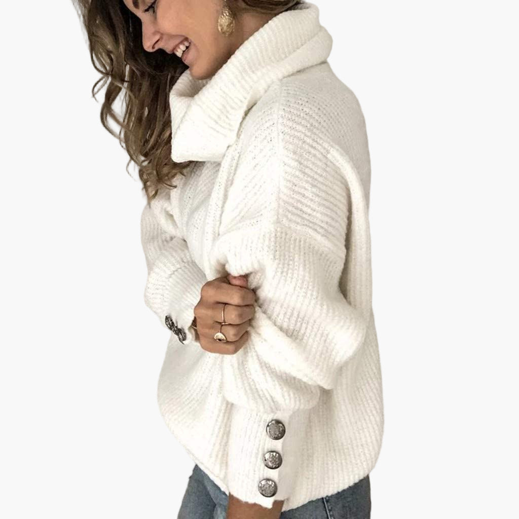 Christine Weiss Rippenstrick Rollkragenpullover mit Knopfdetails für Damen | Herbst Winter Casual - S-5XL