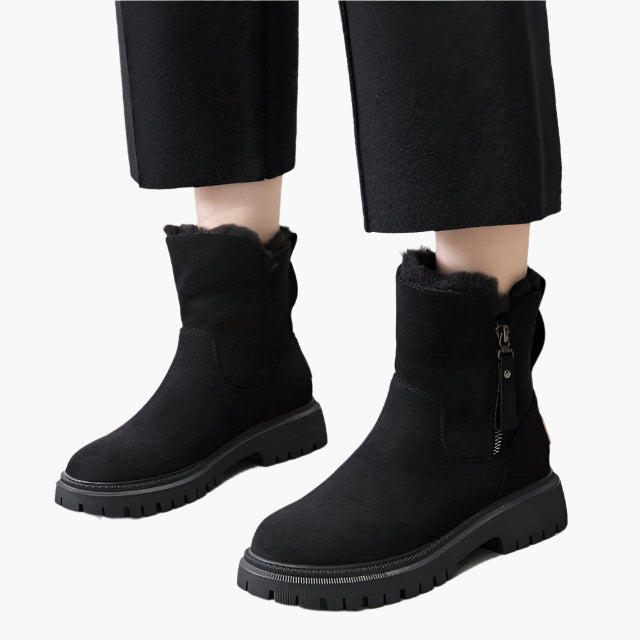 Brigitte Schwarz Gefütterte Winter-Ankle-Boots für Damen | Veloursleder-Optik Plüschfutter Rutschfeste Sohle - EU 35-42