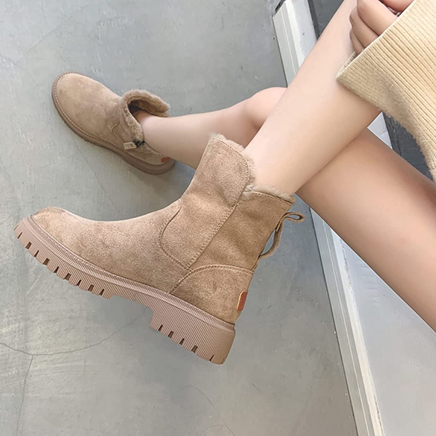 Brigitte Schwarz Gefütterte Winter-Ankle-Boots für Damen | Veloursleder-Optik Plüschfutter Rutschfeste Sohle - EU 35-42