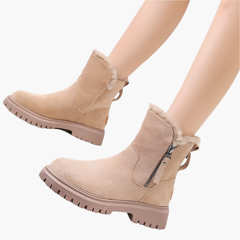 Brigitte Schwarz Gefütterte Winter-Ankle-Boots für Damen | Veloursleder-Optik Plüschfutter Rutschfeste Sohle - EU 35-42