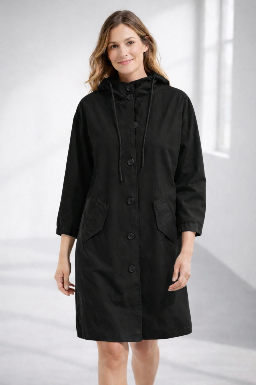 Änne Türkis Mittellange Kapuzenjacke mit Knopfleiste für Damen | Locker Casual Übergangszeit - S/M/L/XL/2XL/3XL/4XL