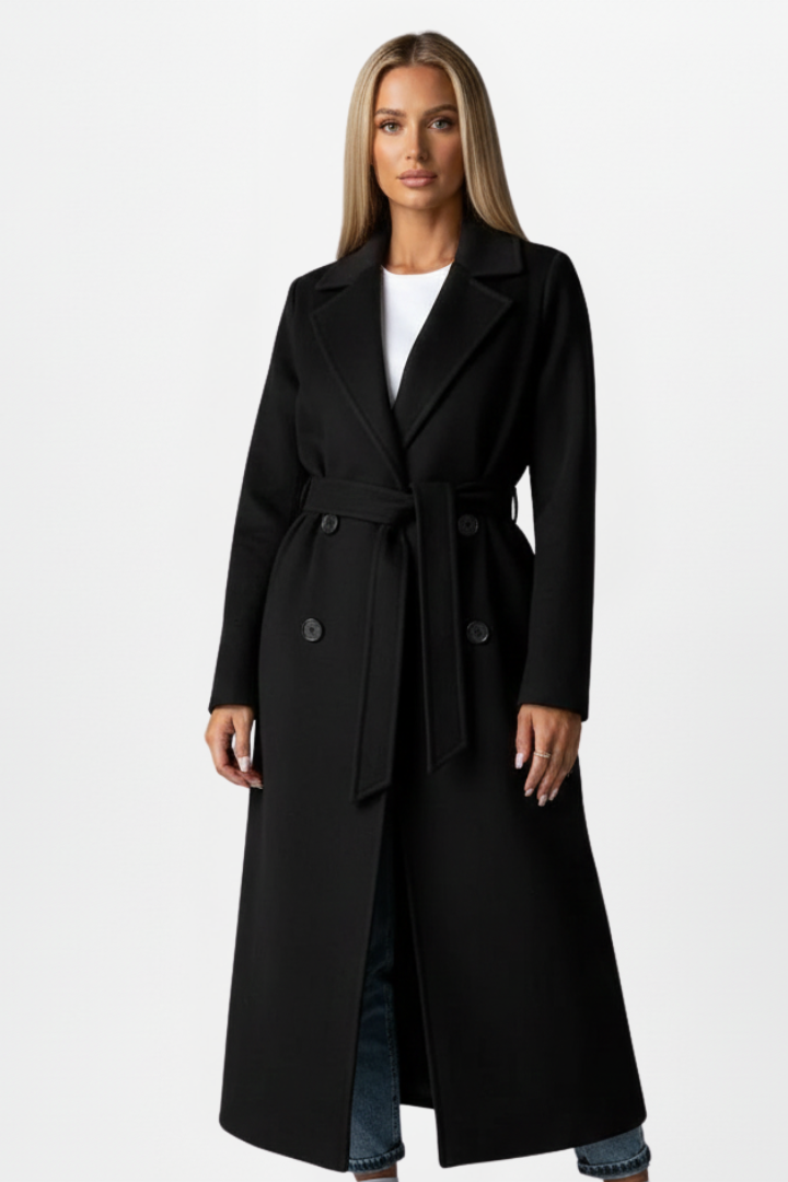 Hannelore Beige Zweireihiger Langer Mantel mit Bindegürtel für Damen | Eleganter Wintermantel - S/M/L/XL/2XL
