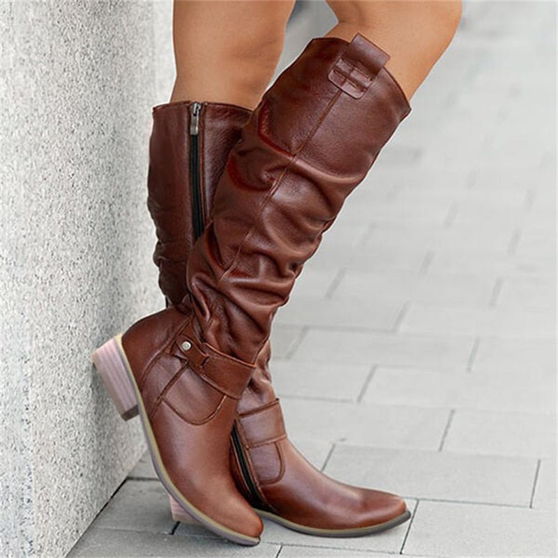 Anni Beige Slouchy Kniehohe Stiefel für Damen in Veloursleder-Optik | Herbst Casual - EU 34-40
