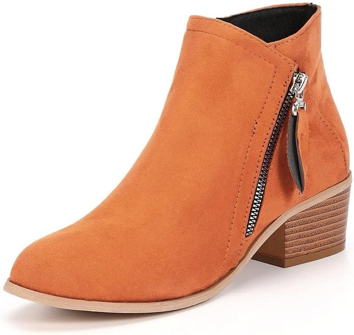 Vreni Azurblau Veloursleder-Optik Ankle Boots für Damen | Blockabsatz Seitlicher Reissverschluss Casual - EU 35-43