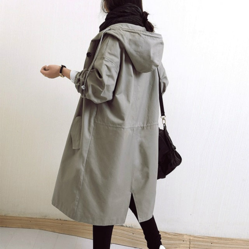 Lotti Khaki Wasserdichter Oversized Regenmantel mit Kapuze für Damen | Stadtlook Reise Alltag - S/M/L/XL/2XL/3XL/4XL/5XL