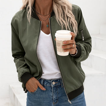 Vreni Armeegrün Leichte Klassische Bomberjacke für Damen | Casual Streetwear Frühling Herbst - S/M/L/XL/2XL/3XL