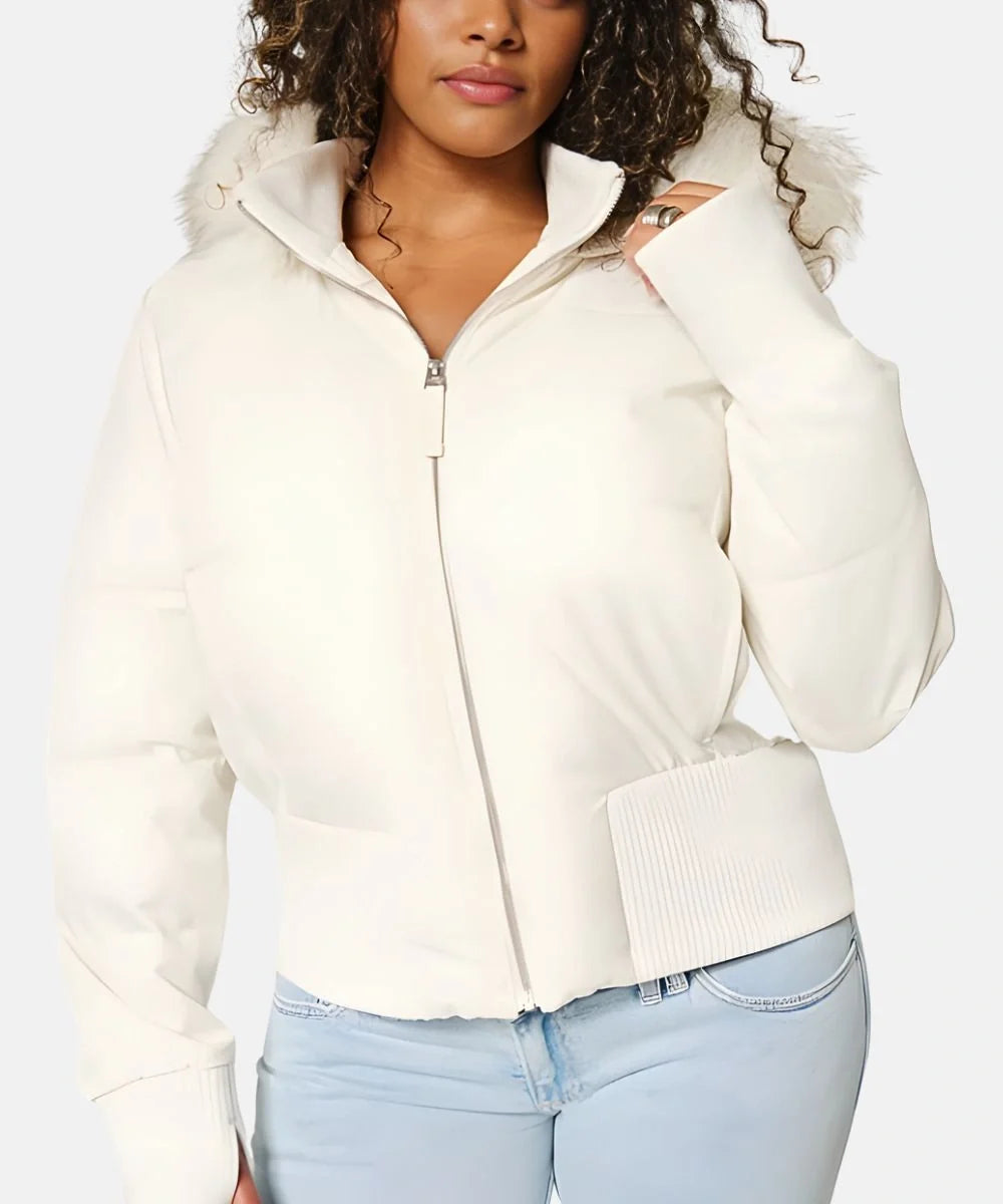 Vreni Schwarz Gesteppte Winterjacke mit Kapuze für Damen | Kunstfell-Besatz Slim Fit Winter - XXS/XS/S