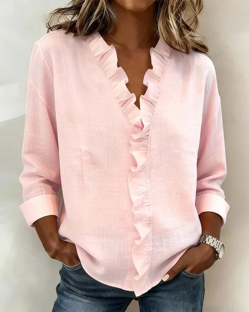 Yvonne Damen Bluse | V-Ausschnitt, Atmungsaktiv, Rüschendetails 0