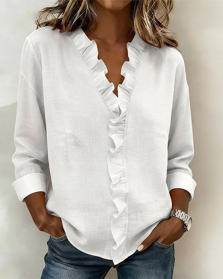 Yvonne Damen Bluse | V-Ausschnitt, Atmungsaktiv, Rüschendetails 0