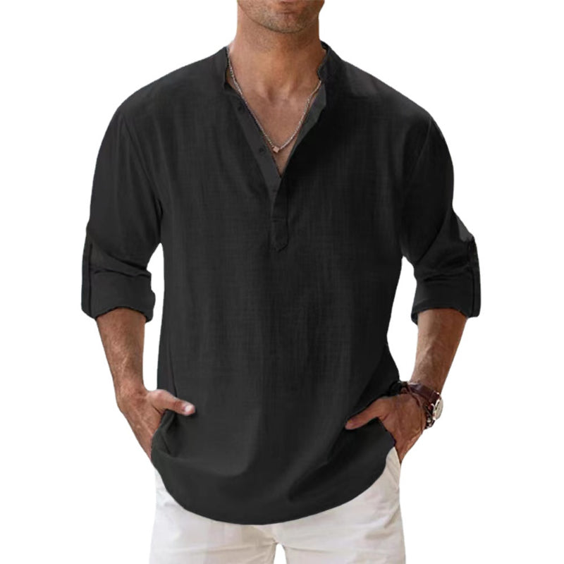 Heinz Hellblau Leinen Henley Hemd für Herren | Luftig Entspannte Passform | Sommer Urlaub - S-5XL
