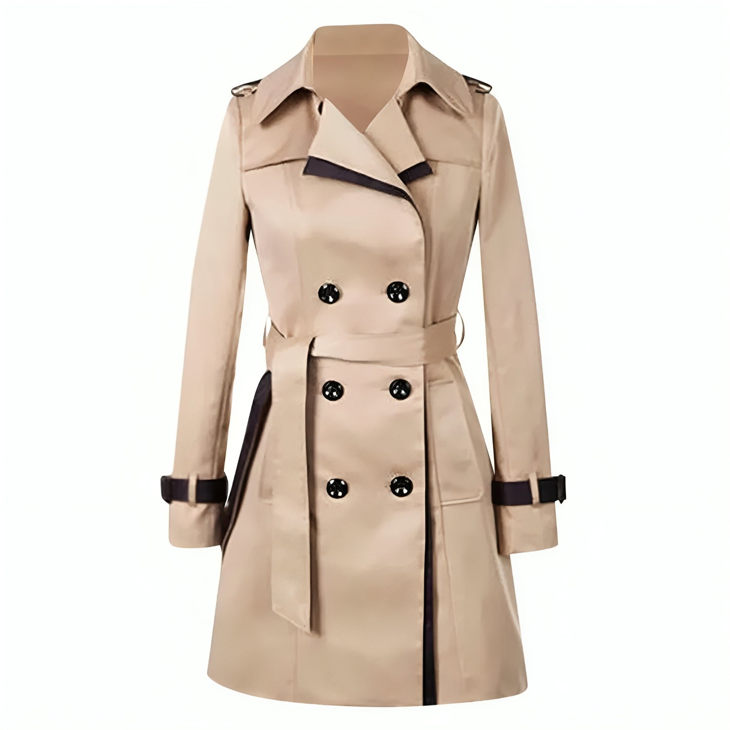 Therese Khaki Klassischer Doppelreihiger Trenchcoat für Damen | Kontrastbesatz Eleganter Casual Stil - S/M/L/XL/2XL/3XL