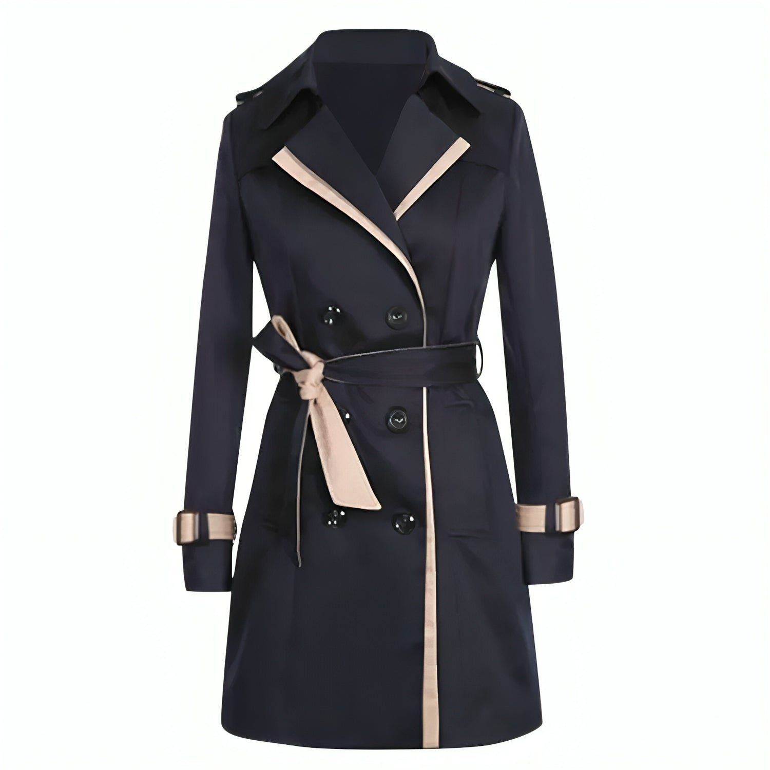 Therese Khaki Klassischer Doppelreihiger Trenchcoat für Damen | Kontrastbesatz Eleganter Casual Stil - S/M/L/XL/2XL/3XL